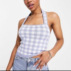 Abercrombie & Fitch Light Blue and White Plaid Tank Top